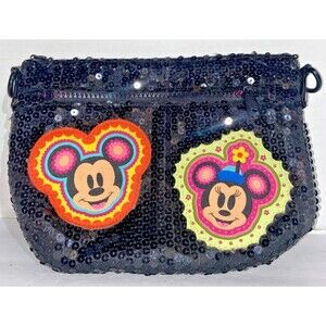 Disney Parks Mickey Minnie Mouse  Purse Clutch Black Sequin Bag